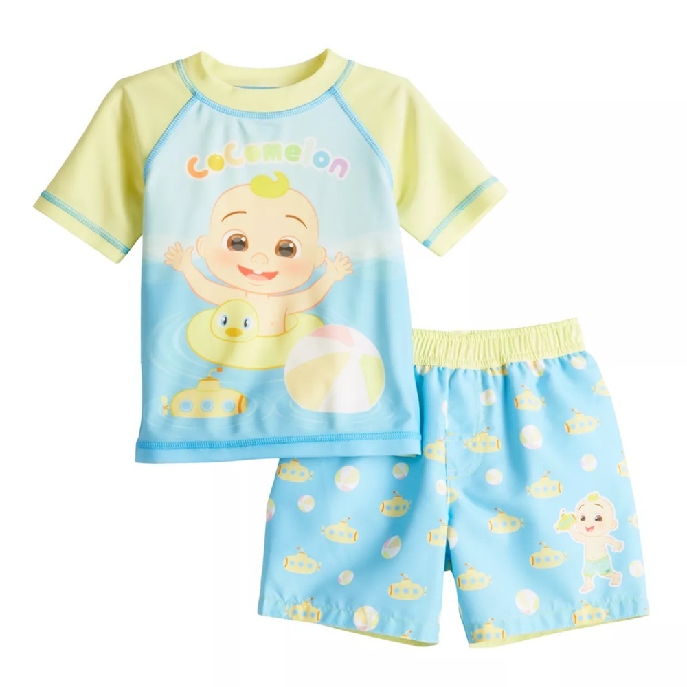 Toddler Boy 4T Cocomelon Rash Guard & Swim Trunks Set